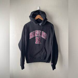 Harvard Hoodie Womens Small Black Champion Pullover Sweatshirt Preppy Sporty UNI